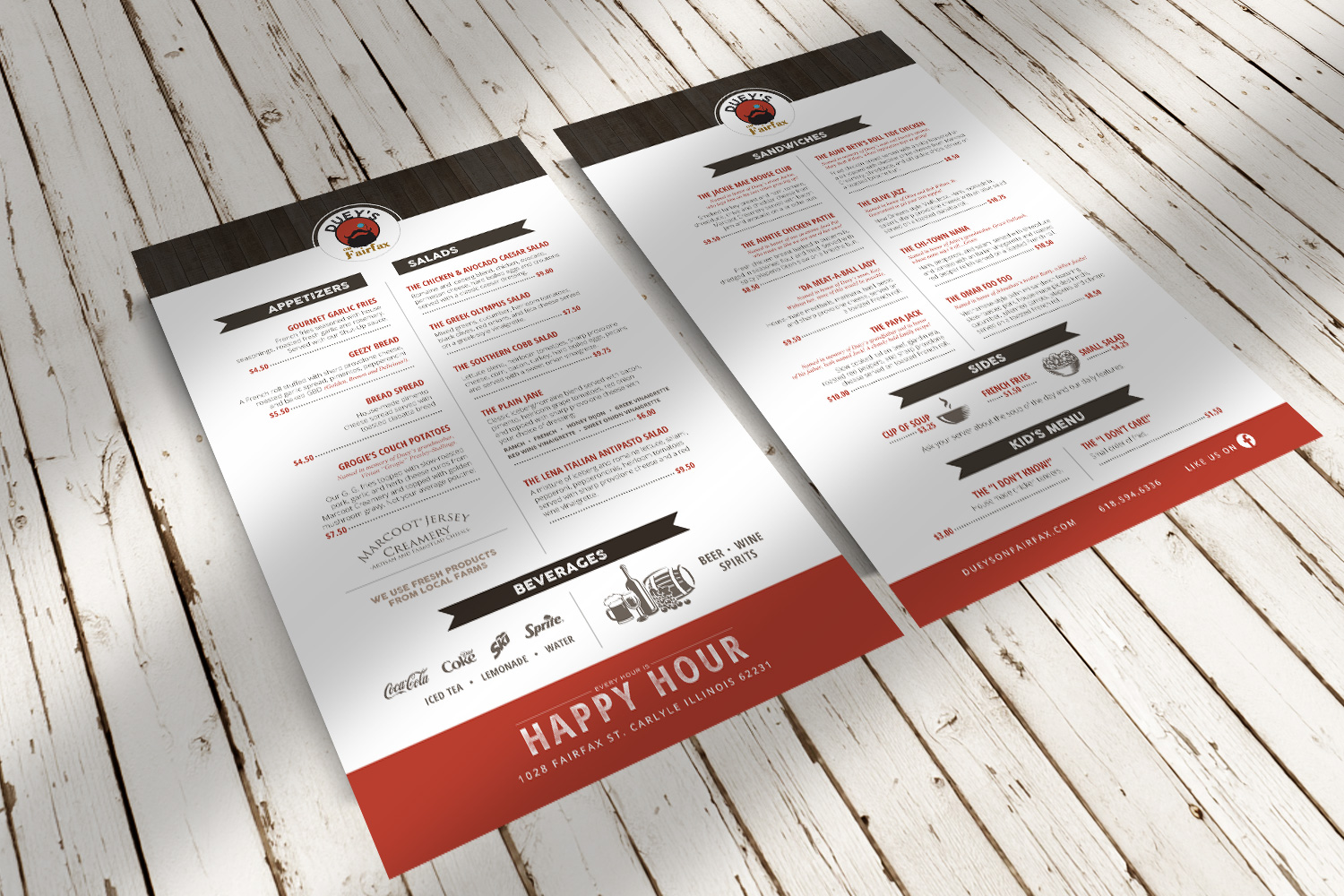 Duey's on Fairfax - Menu Design